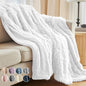 The Connecticut Home Co Throw Blanket Soft Fluffy Room Decor, Cozy Warm Throws for Bed, Couch, Gifts for Women, Bedroom Cute Aesthetic Blankets Shag and Sherpa, 65x50, White