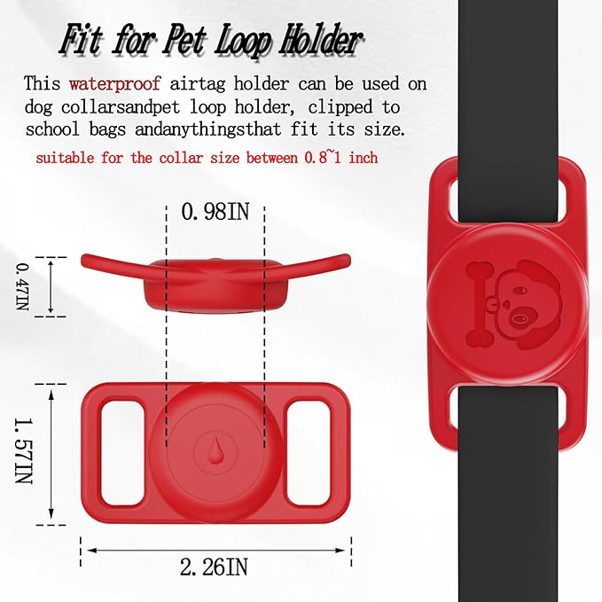 2 Pack Waterproof AirTag Dog Collar Holder Compatible with Apple AirTag, Silicone Hidden Loop Holder for Airtag Tracker, Anti-Lost Dog Collar Air Tag Accessories(Red-Orange)-Mewly Pet