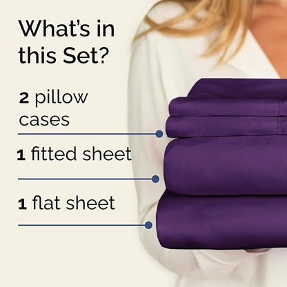 Twin 4 Piece Sheet Set - Comfy Breathable & Cooling - Ultra Soft Hotel Luxury Bedding Set w/ 8-16 Inch Deep Pockets - 1 Flat & 1 Fitted Sheet & 2 Pillowcases - Cozy, Wrinkle Free & Easy Care - Purple