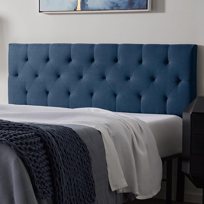 Lucid Mid-Rise Upholstered Headboard - Diamond Tufted - Padded Polyester - Adjustable Height from 34” to 46” - Easy Assembly - Bed Frame or Wall Mount - Sturdy - Cobalt - King / Cal King Size