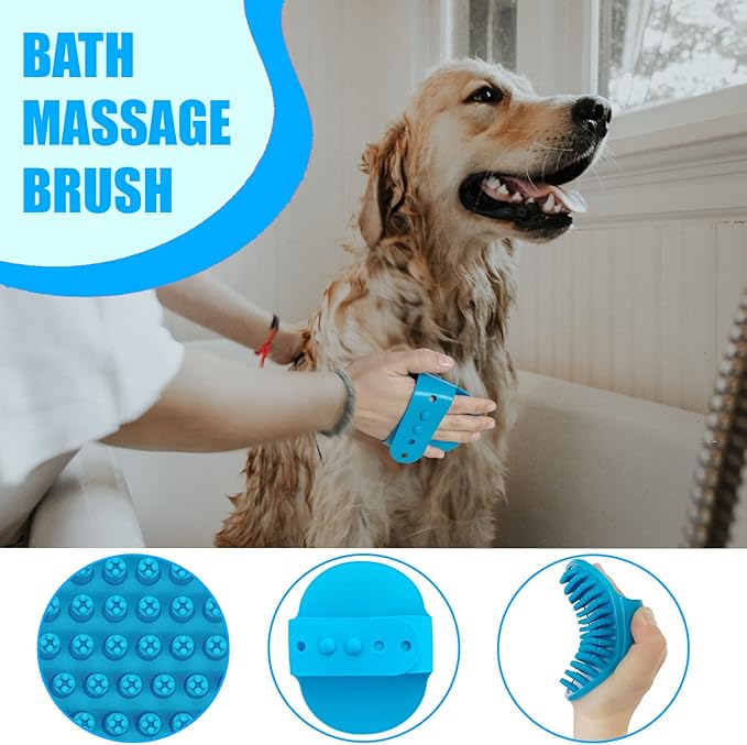 Dog Brush Grooming Kit 5PCS - Dog Brushes for Grooming, Dog Brush for Shedding,Puppy Brush and Flea Comb for Dogs, Slicker Brush Comb and Dog Hair Brush Set Blue-Mewly Pet