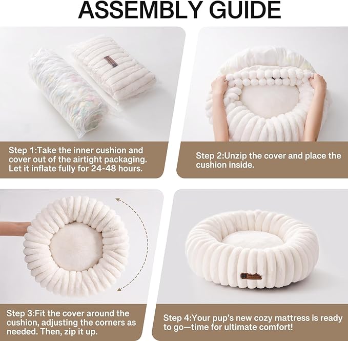 MEWOOFUN Donut Dog Beds for Small Dog, Calming Bed Round Cute Puppy Bed with Non-Slip Bottom, Fluffy Washable Pet Bed for Puppy and Kitten (Cream, S (25x25x7))-Mewly Pet