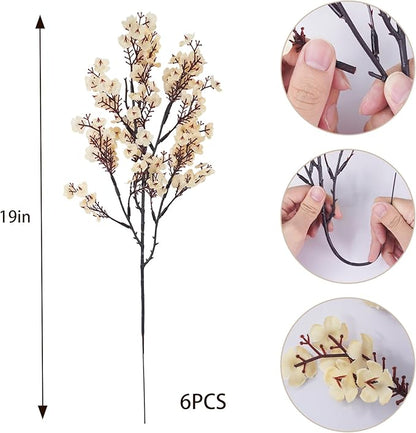 Uieke 6 Pcs Artificial Flowers Baby Breath Faux Champagne Artificial Gypsophila Bouquet Fake Silk Flowers Real Touch for Home Office Kitchen Wedding Wall DIY Room Farmhouse Décor