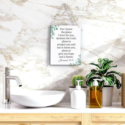 For I Know the Plans I Have for You Jeremiah 29:11 Inspirational Decor Christian Gifts Bible Verse Wall Art Scripture Wooden Hanging Sign for Modern Home Office Wall Art Decoration 8 x 10 Inches