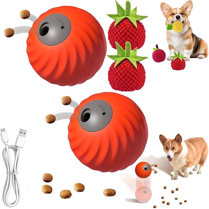 Zoomie Buddy 2.0, Zoomie Buddy for Dogs, 2 in 1 Smart Touch Interactive Dog Balls ＆ Pet Feeder, 2.83" Diameter, Suitable for Small/Medium Dogs, with Fruit Plush Cover (2*Orange, Tomato)-Mewly Pet