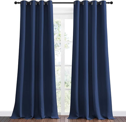 NICETOWN Navy Blackout Curtains for Sliding Door - 55 by 90, 2 Pieces, Blocking Out Sunlight Window Treatment Modern Design Grommet Curtain Panels for Dining Room