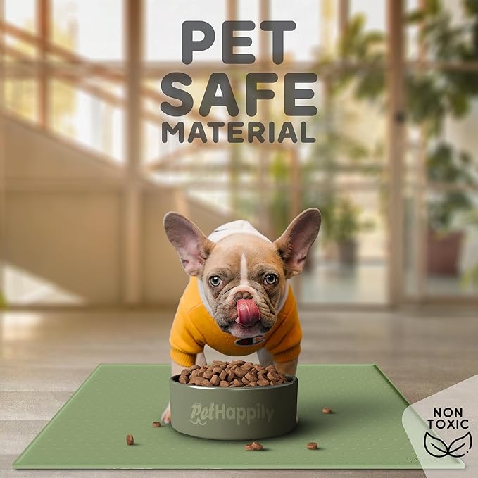 Dog Food Mat - 28x18 Raised Edges Dogs Mat for Food and Water Prevent Spill, Waterproof Cat Food Mats Protect Floors, Easy Clean Dog Bowl Mats for Food and Water, Silicone Pet Feeding Placemats Green-Mewly Pet