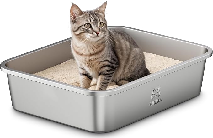 Stainless Steel Cat Litter Box, Metal Kitty Litter Box for Small Cats, Non-Stick, Easy to Clean, Odor-Free, 15.6"×11.6"×3.9", Small Litter Boxes for Kitten, Kitty, Rabbit-Mewly Pet
