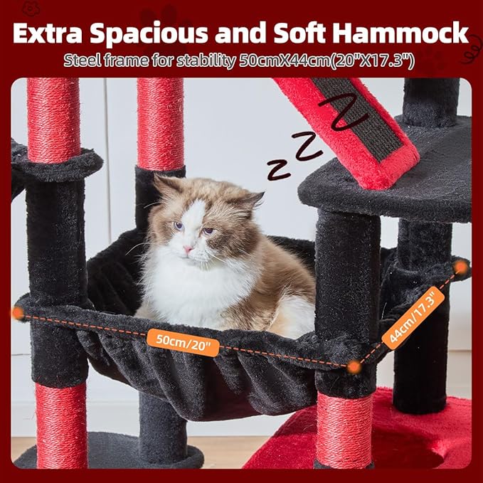 Taoqimiao Gothic Cat Tree 71-Inch, Cat Tower for Indoor Cats Large Adult, Multi-Level Large Cat Condo, 8 Sisal Scratching Posts, Metal Frame Cozy Hammock, Scratch Board, 2 Top Perches, MS026LBR-Mewly Pet