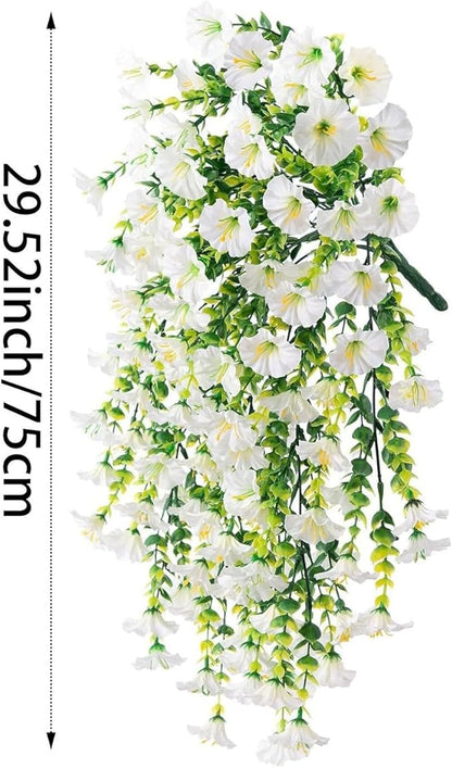 6-Pack Outdoor Faux Plants, 69-Flowered Large Morning Glory, Uv-Resistant Artificial Morning Glory,Perfect for Outdoor Decoration in All Seasons Such as Porches and Gardens (White)