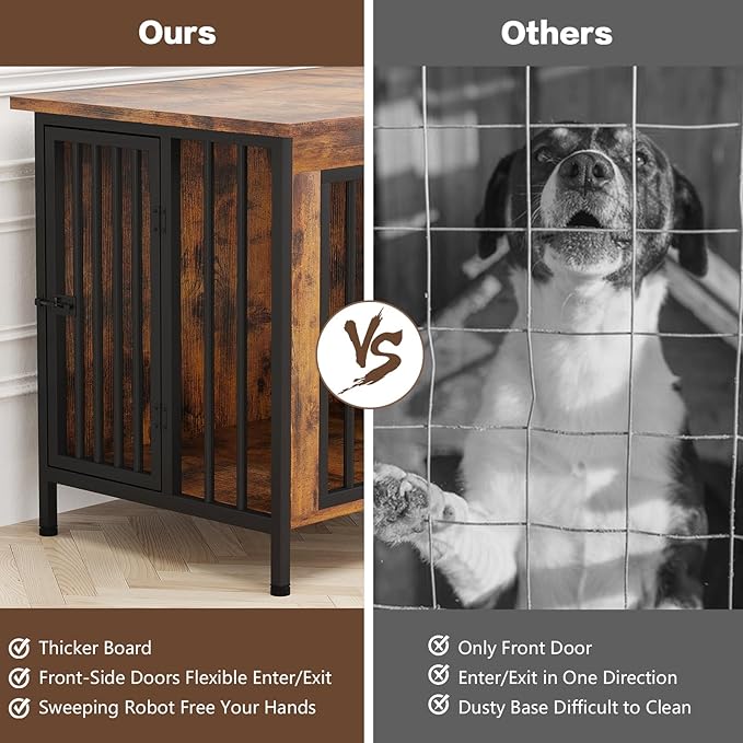 EasyCom 31.5" Small Dog Crate Furniture, Chew-Resistant Dog Crates for Small and Medium Dogs, Dog Kennel Furniture Indoor with 2 Doors and 3.94" Raised Feet, as TV Stand, End Table, Crate Table-Mewly Pet