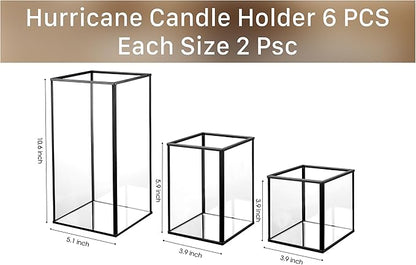Phosphor 6 PCS Glass Hurricane Candle Holder, Black Glass Candle Holder for Wedding Party Christmas Or Home Decor
