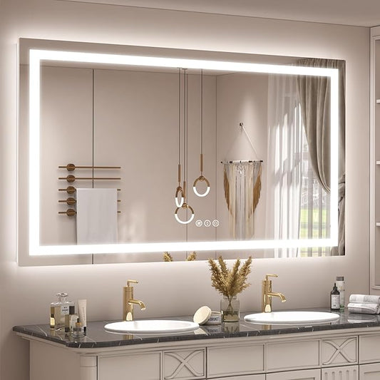 66x40 inch Large LED Mirror for Bathroom, Lighted Vanity Mirror for Wall, Dimmable, Anti-Fog, Shatter-Proof, ETL Listed (Front Lights + Backlit)
