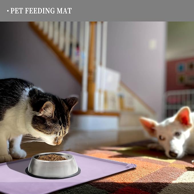 Waterproof Pet Feeding Mat with High Raised Edges, Heavier and Thicker Placemats for Cat Dog Water Bowl with BPA Free, Dogs Cats Food Mats for Messy Drinkers to Prevent Spill and Protect Floors-Mewly Pet