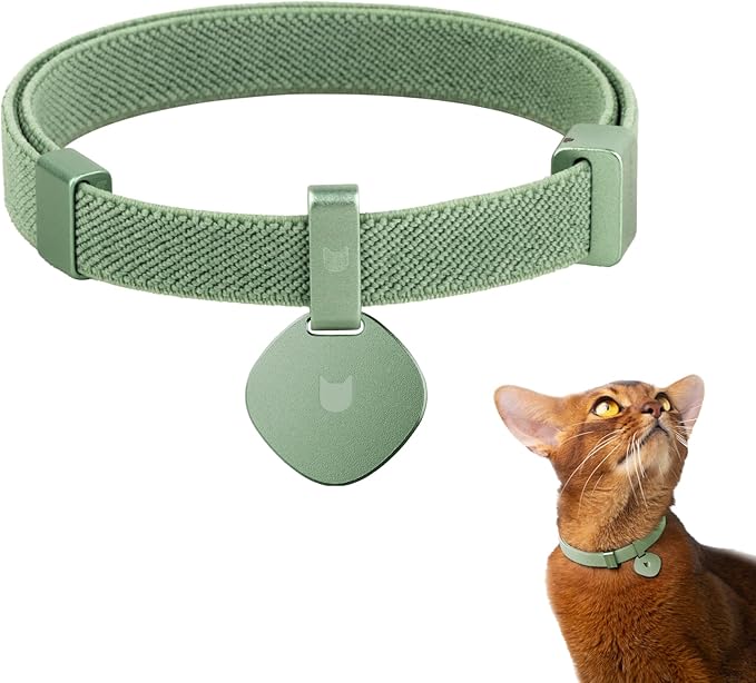 Safety Cat Collar Pro and Tag Set - U.S. IDA Gold Award, Elastic Release Cat Collar Charm Tag, Non Breakaway Cat Collar Adjustable with Charm for Kitten Small Large Cats (Olive, S)-Mewly Pet