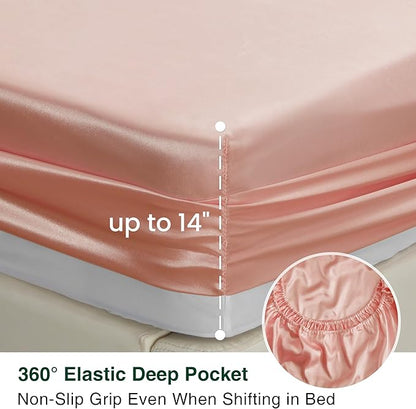 Love's cabin Twin Satin Sheets Sets - 3 Piece Coral Silky Bed Sheets with Deep Pockets, Luxury Silk Feel Satin Twin Size Sheet Set Bedding Set (1 Flat Sheet,1 Fitted Sheet,1 Pillow case)