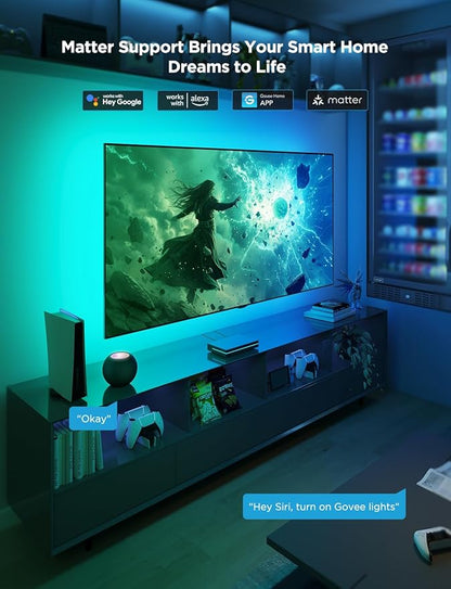 Govee HDMI 2.1 Sync Box 2, AI Sync Box with TV Backlight, Supports 8K@60Hz, 4K@144Hz, VRR and ALLM, Works with Matter and Alexa, RGBIC LED Light Strip for 55-65 inch TVs, 75 LEDs/m