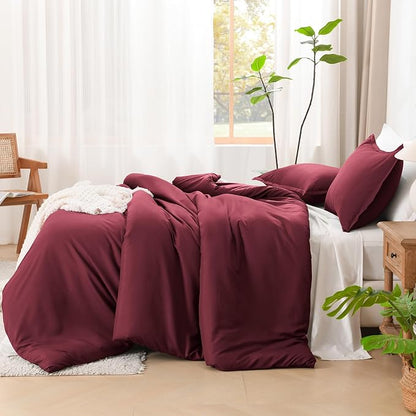 Litanika Burgundy Red Comforter Set Twin/Twin XL Size, 2 Pieces Lightweight Solid Bedding Comforter Set, All Season Fluffy Bed Set (66x90In Comforter & 1 Pillowcase)