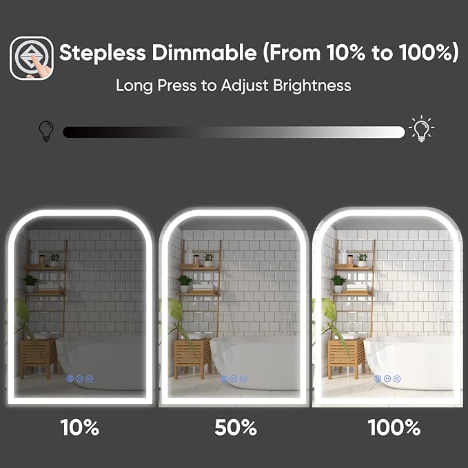 LED Bathroom Mirror, 55"x 30" LED Mirror with Lights for Bathroom, Lighted Vanity Mirrors for Wall, Anti-Fog, Dimmable, Tempered Glass, Memory Function, 3 Colors, Safe Use (White)
