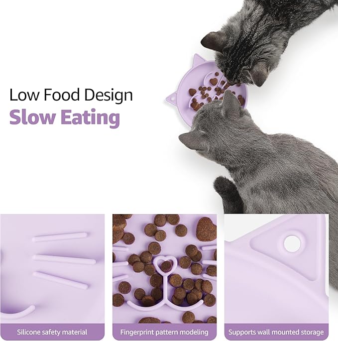 Coomazy Silicone Slow Feeder Dog Cat Bowls, Interactive Puzzle Toy for Pets Dry/Wet Food Training, Keeps Dogs Cats Busy, Prevents Puppy Kitty Overeating (Purple, 0.8 Cup)-Mewly Pet