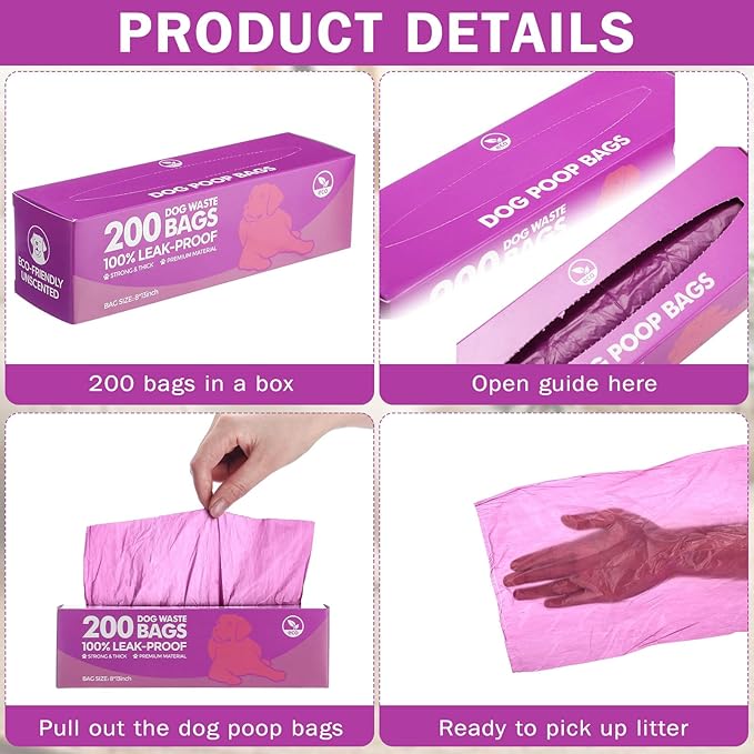 Harloon 6000 Counts Dog Poop Waste Bags 30 Rolls Extra Thick Strong Leak PET Proof Bags Disposable Bulk Universal Doggy Roll Waste Box for Puppy Outdoor Walking Travel (Purple,12 x 8 Inches)-Mewly Pet