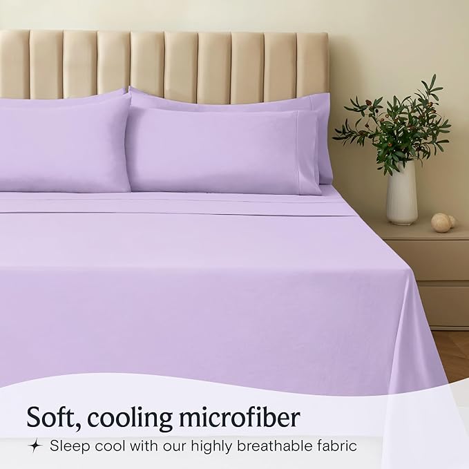 LuxClub 4 PC Full Sheet Set, Breathable Luxury Bed Sheets, Deep Pockets Wrinkle Free Cooling Bed Sheets Machine Washable Hotel Bedding Silky Soft - Lavender Full