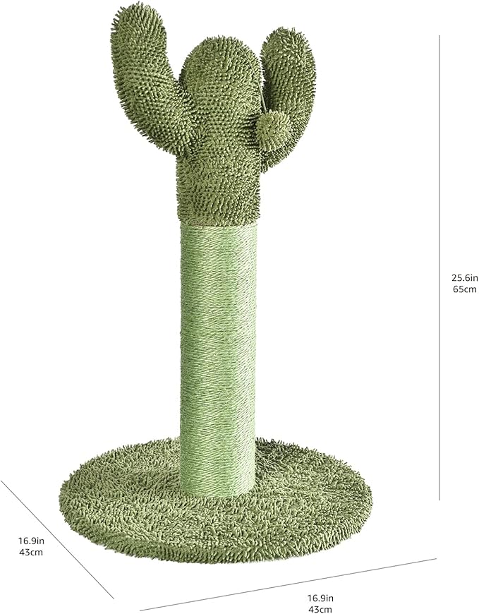 Amazon Basics Cat Scratcher - Indoor Cactus Single Cat & Kittens Scratching Post with Dangling Ball, Medium (25.6"H) - Green-Mewly Pet