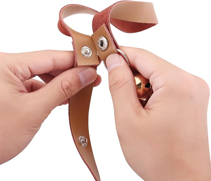 Leather Dog Doorbells for Door Knob/Potty Training/Go Outside, Length Adjustment Copper Dog Bell, Housetraining Hanging Bell, Brown Leather Golden Bells - 2 Pack-Mewly Pet