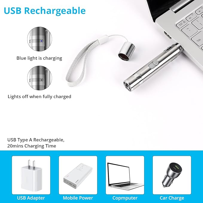 Cat Toy Pointer for Indoor Cats, 2 Pieces, USB Rechargeable Kitten Toys with 7 Adjustable Patterns, Interactive Chase Toys for Indoor Cats & Dogs, Training & Exercise Fun-Mewly Pet