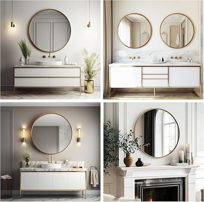 Gold Round Mirror 16 inch, Small Round Mirror, Gold Circle Mirrors, Metal Frame Circle Mirrors for Bathroom, Bedroom, Vanity, Wall Decor.