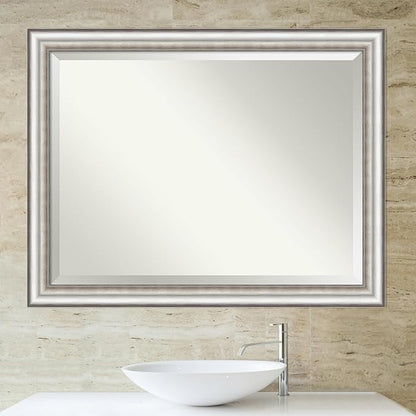 Amanti Art Silver Bathroom Mirror for Over Sink, 35x45 Salon Silver Rectangle Vanity Mirror, X-Large Traditional Frame, Hangs Horizonally and Vertically, Bathroom Wall Decor, Beveled Edge