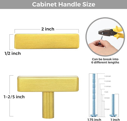 30 Pack Gold Cabinet Knobs - Sqaure Bar Cabinet Pulls Brushed Brass Knobs for Kitchen Drawer Stainless Steel Dresser Pulls for Kitchen Hardware 2in Length Single Hole