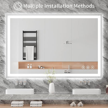 Koonmi 36x55 LED Bathroom Mirror, Backlit + Front Lit, LED Bathroom Mirror with Lights for Wall, 3 Colors, Anti-Fog, Dimmable Brightness, Memory Function, Tempered Glass