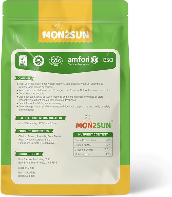 MON2SUN Dog Treats, 16oz Mini Rawhide Chews, Chicken Dumbbells with Rice for Small Dogs & Toy Breed, Crunchy and Healthy (2.5 Inch 30 Count)-Mewly Pet