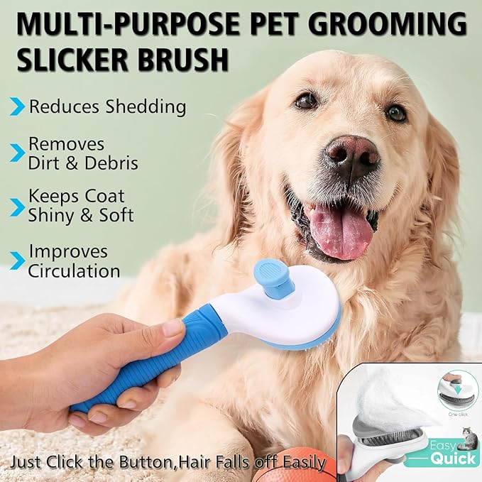 3PCS Dog Grooming Brush - Dog Brush for Shedding Massaging Bathing - Double Sided Shedding, Dematting Undercoat Rake - Self Cleaning Slicker Comb for Dogs and Cats with Long or Short Coats-Mewly Pet