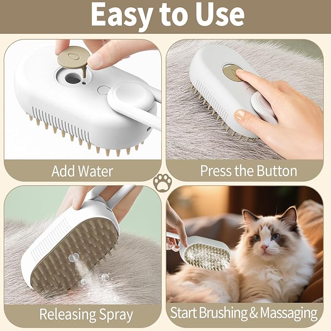 New Cat Steam Brush for Shedding Dog Brush with Steam Pet Hair Cleaning Brush Comb for Spray 4 in 1 Pet Grooming Soft Silicone Brush for Long & Short Haired Pets (White)-Mewly Pet