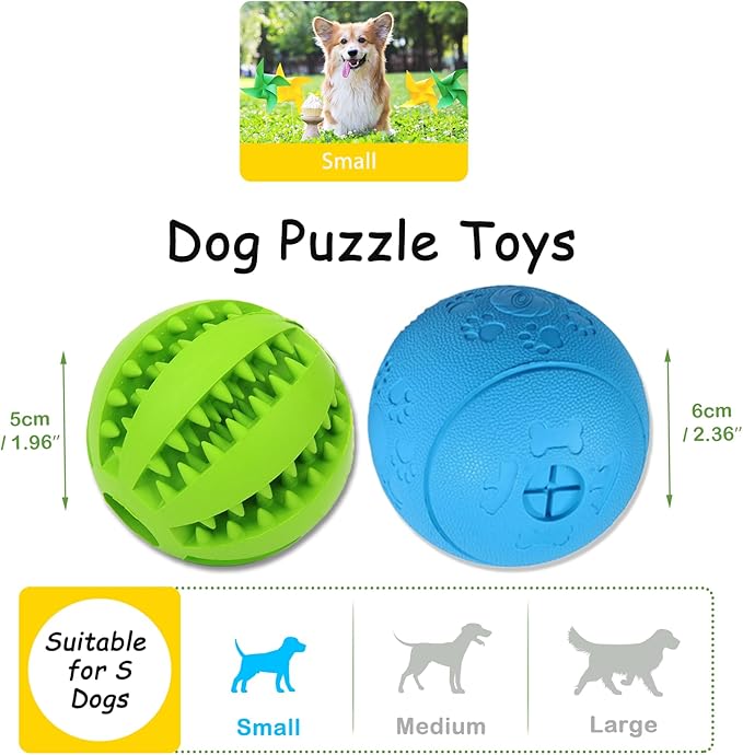 Dog Puzzle Toy, Treat and Dental Balls, Interactive Treat Dispensing Toy for Dogs, Durable Puppy Toys for Teething Small Dogs, Rubber Teeth Balls, Slow Feeder,2 Pack (Small)-Mewly Pet