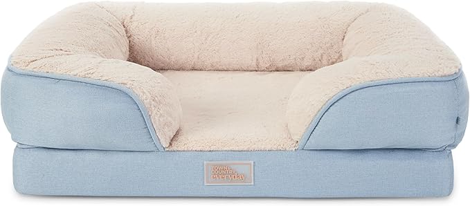 TOWN & COUNTRY EVERYDAY CuddleTown Comfy Solid Bolster Sofa Pet Bed, Supportive & Calming Egg Crate Foam, Non-Slip Bottom, Machine Washable Cover, Blue, Medium 28"x23"x8"-Mewly Pet