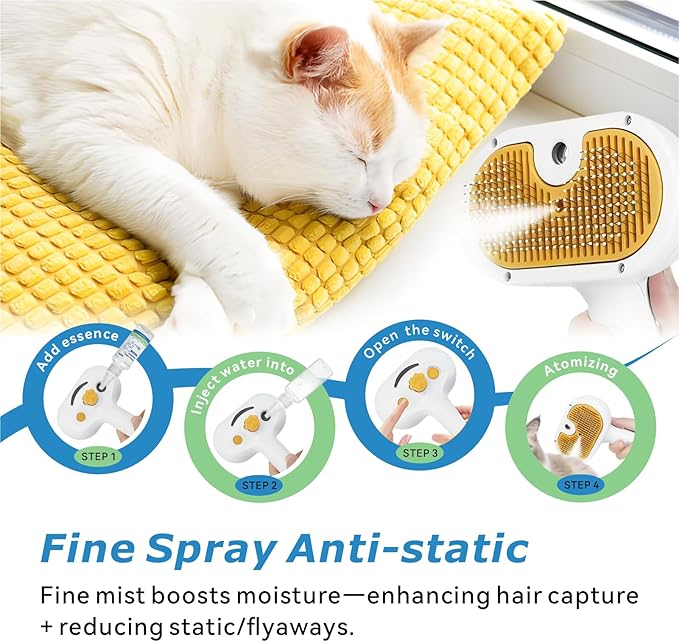 4-in-1 Pet Steam Brush for Dog & cat brush for shedding，Spray Hair Removal Comb with Waterless Shampoo–Self-Cleaning Pet Grooming Tool for Shedding, Anti-Static & Skin-Friendly Design-Mewly Pet