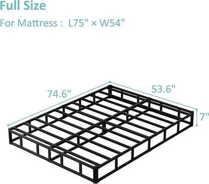 7 Inch Full Size Box Spring Bed Base, Low Profile Metal Boxspring Full Size with Fabric Cover, 3000 Lbs Max Weight Capacity Mattress Foundation, Noise-Free, Easy Assembly