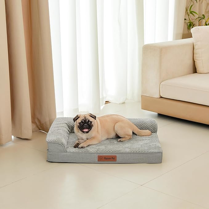 Orthopedic Dog Bed Medium Size Dog, 3 Inch Memory Foam Pet Bed for Small and Medium Dogs, Washable Removable Cover, Nonskid Bottom, Waterproof, 35x23 Inches, M Light Grey-Mewly Pet
