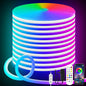 LED Neon Rope Lights, 19.68ft RGB LED Light Strip, 24V Music Sync App/Remote Control DIY Rope Light, IP67 Waterproof Gaming Neon Strip Lights for Bedroom Indoor Oudoor Décor