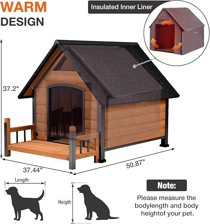 Dog House Outdoor Insulated, 50.87" L Large Dog Kennel with Chew-Proof Iron Frame, Suitable for Medium to Large Dogs (Brown)-Mewly Pet