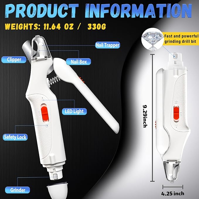 2 in 1 Dog Nail Clippers and Grinder with Lights & Cat Nail Clipper for Large Medium Small Dogs Cats Nail Trimmers USB Rechargeable with 2 LED Lights Dog Claw Care for Non-Black Nails-Mewly Pet