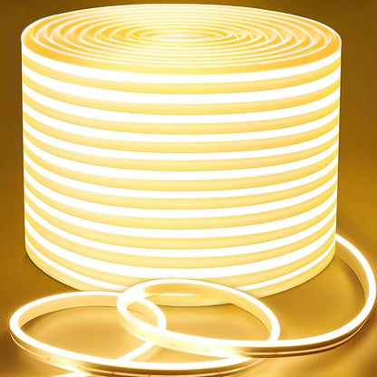 Lamomo Outdoor Neon Rope Lights, 49.2ft Warm White IP65 Waterproof Dimmable Led Strip Lights, 24V 3000K Silicone 1800 LEDs Neon Lights for Indoor, Outdoor, Balcony, Patio, Garden, Stairs