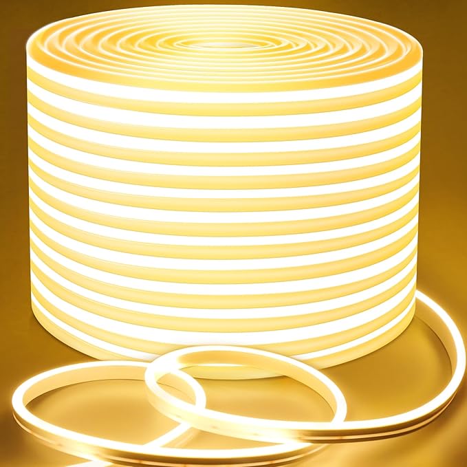 Lamomo LED Neon Lights, 24V Warm White Dimmable LED Rope Flex, 32.8ft Waterproof LED Strip Lights, Silicone 3000K Neon LED Strip for Bedroom Indoor Home Decor (Power Adapter Included)