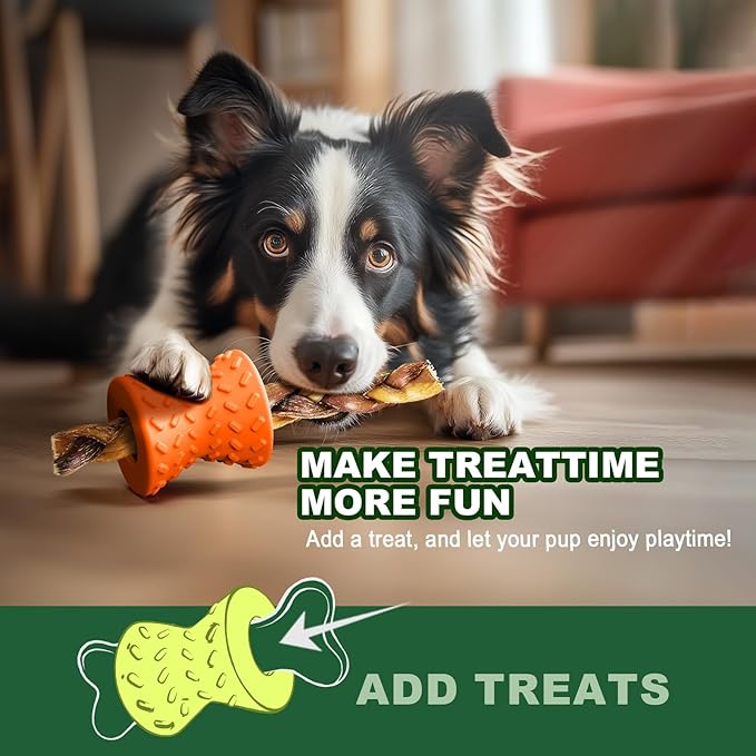 Puppy Toys, Toys for Small Dogs, Dog Treat Toy for Traning, Interactive Toy, Dog Treat Dispenser Toy,Natural Rubber Dumbbell Shaped(Orange)-Mewly Pet