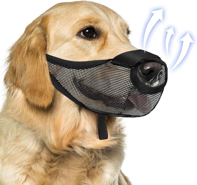 Dog Muzzle, Soft Air Mesh Muzzle for Small Medium Large Dogs Anti Biting Barking Chewing Scavenging, Breathable Adjustable Loop Pets Muzzle with Front Opening Design Allows Panting Drinking (Black,M)-Mewly Pet