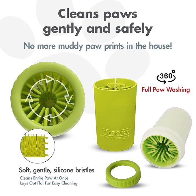 Dexas Green Small Dog Paw Cleaner for Dogs - Premium Quality Pet Supplies and Dog Accessories - Cleans Mud and Dirt - Easy to Use and Clean - Patented Product - BPA Free-Mewly Pet