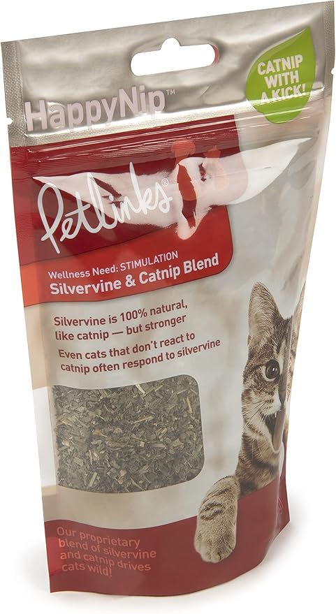 Petlinks HappyNip Catnip & Silvervine Blend for Cats & Kittens, Highly Potent Stimulant/Attractant, Great for Finicky Felines, Resealable Pouch - 2.0 oz-Mewly Pet